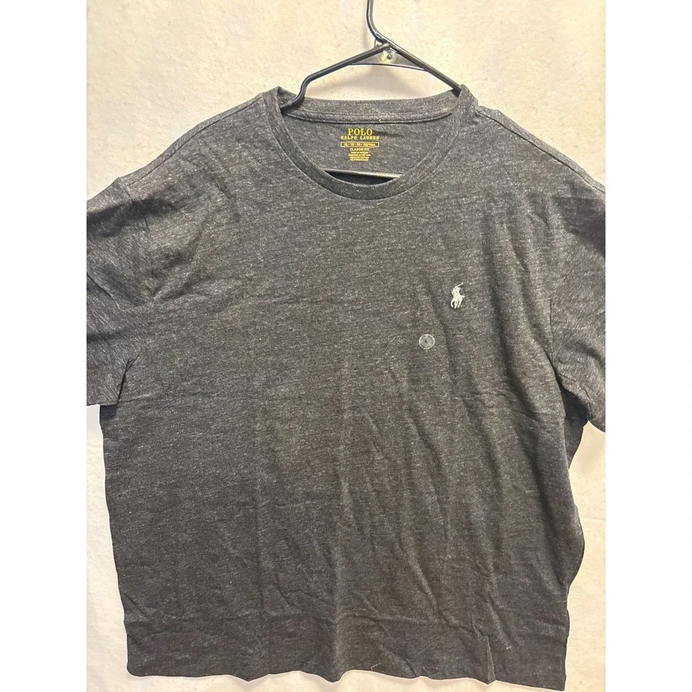 Polo Ralph Lauren Mens T-Shirt XL Classic Fit Charcoal Gray Crew Neck Cotton Ble